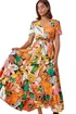 Roman Orange Tropical Print Frilled Hem Maxi Dress - 16 Image 2