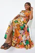 Roman Orange Tropical Print Frilled Hem Maxi Dress - 16 Image 3