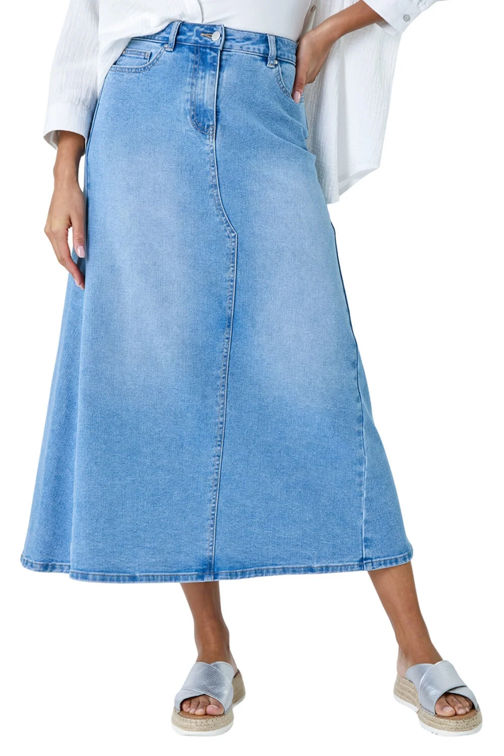 Roman Light Blue Cotton Blend Denim A line Maxi Skirt - Size 16 Image 1