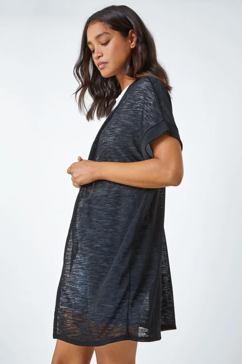 Roman Black Short Sleeve Longline Cardigan - 6 Image 4