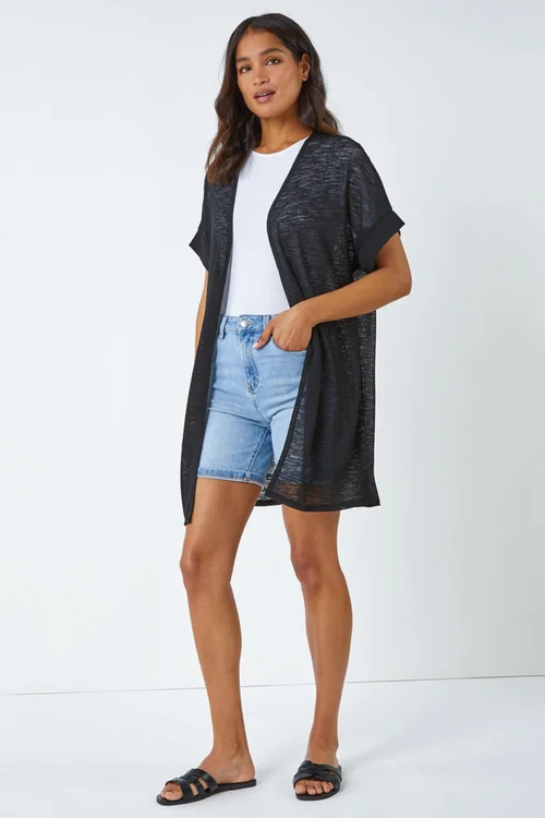 Roman Black Short Sleeve Longline Cardigan - 6 Image 2
