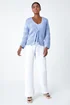 Roman Light Blue Scallop Edge Knit Cotton Blend V-Neck Cardigan - Size 22 Image 3