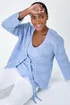 Roman Light Blue Scallop Edge Knit Cotton Blend V-Neck Cardigan - Size 22 Image 2