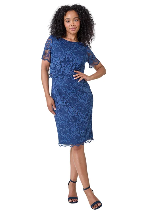 Roman Petite Navy Lace Overlay Stretch Dress - 8 Image 2