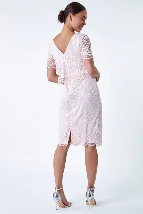 Roman Petite Light Pink Lace Overlay Stretch Dress - 8 Image 3