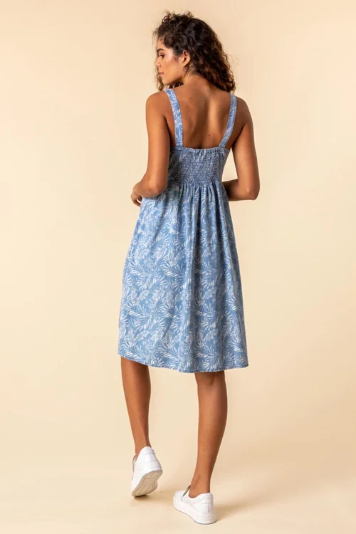Roman Blue Tropical Print Strappy Sun Dress - 6 Image 3