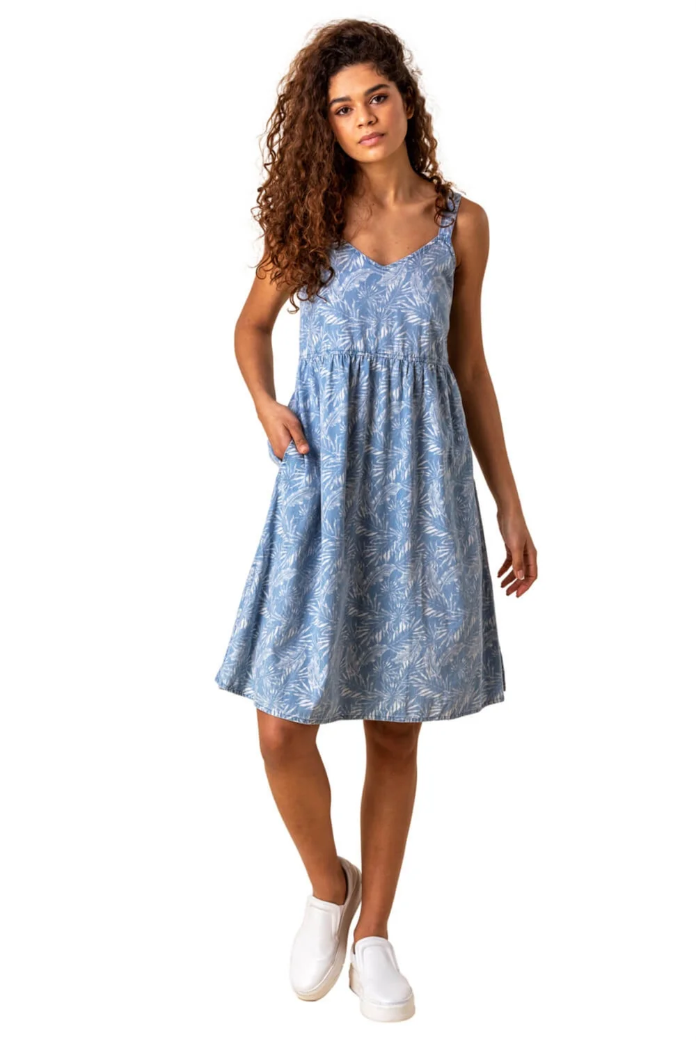 Roman Blue Tropical Print Strappy Sun Dress - 6 Image 1