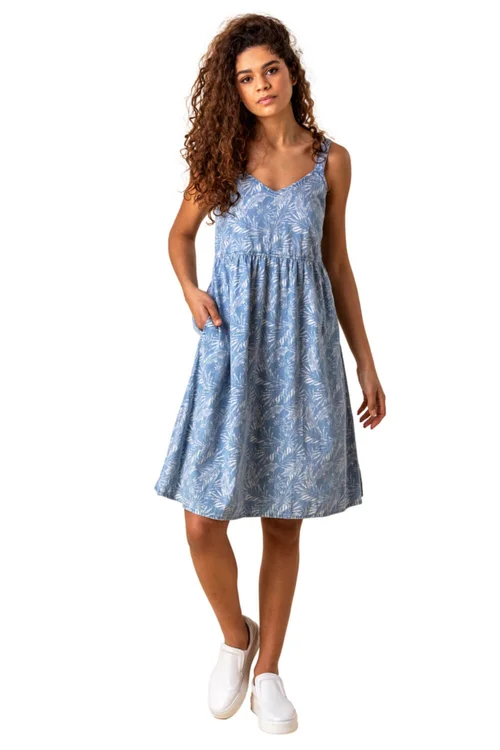 Roman Blue Tropical Print Strappy Sun Dress - 6 Image 1