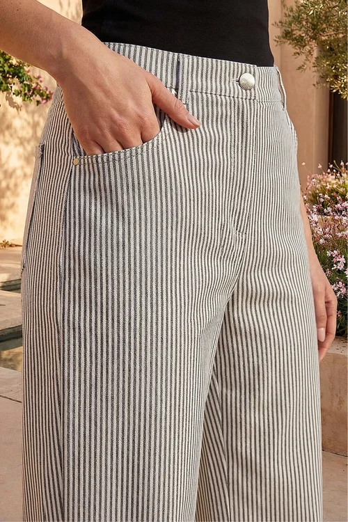 Roman Black Stripe Wide Leg Stretch Trousers - 10 Image 4