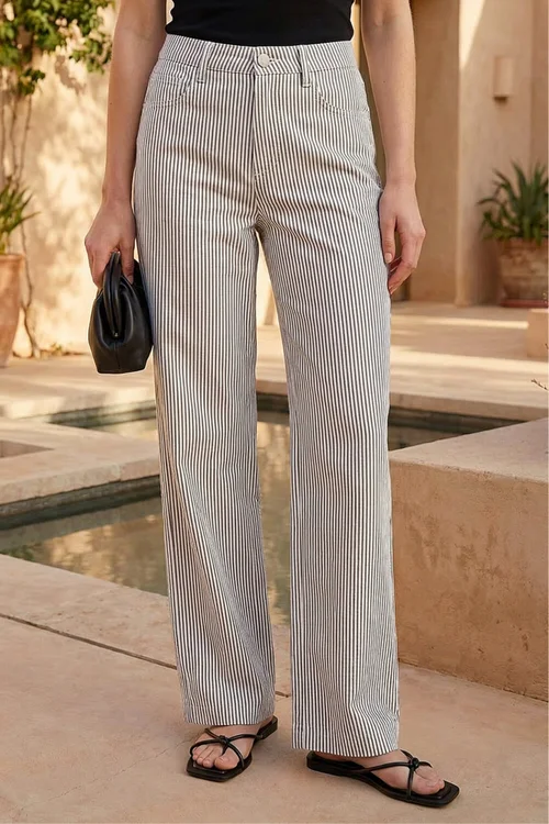 Roman Black Stripe Wide Leg Stretch Trousers - 10 Image 2