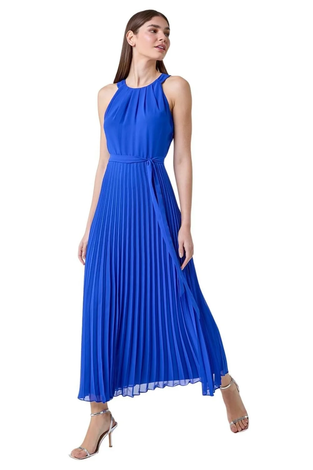 Roman Royal Blue Pleated Halter Neck Maxi Dress - 20 Image 2