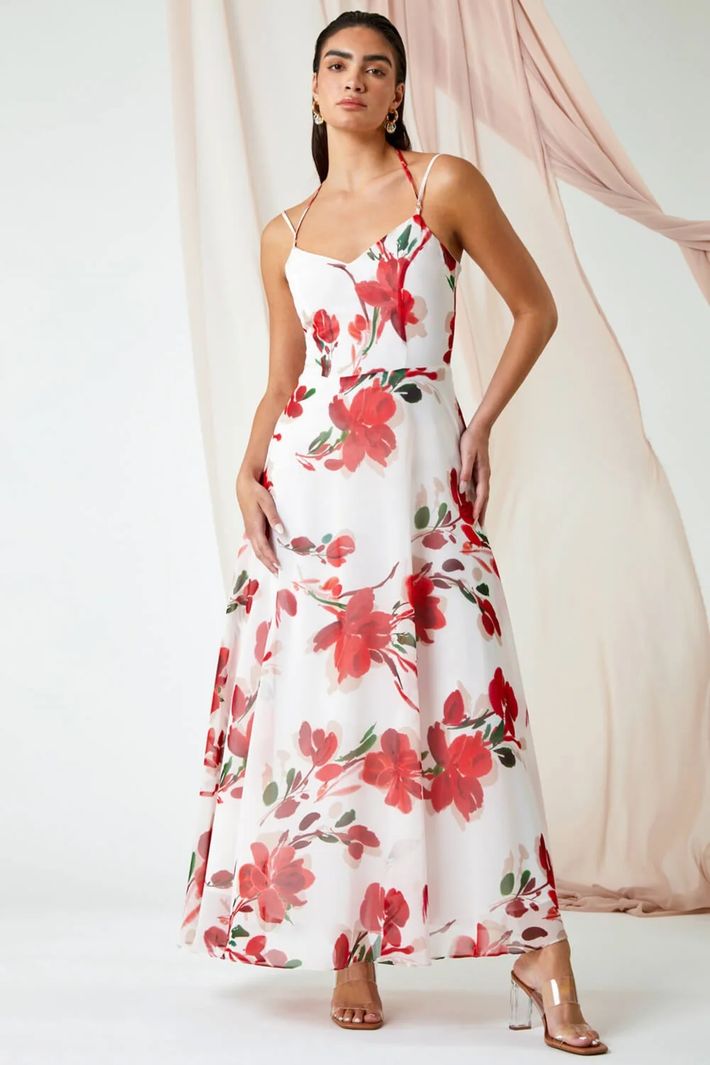 Ariella Red Luxe Floral Fit & Flare Maxi Dress - 16 | Matalan Ariella Red Luxe Floral Fit & Flare Maxi Dress - 16 | Matalan