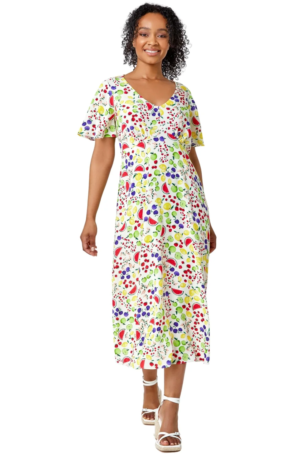 Roman Petite Ivory Petite Fruit Print Midi Tea Dress - 6 Image 1