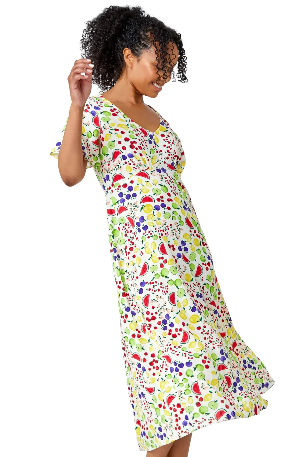 Roman Petite Ivory Petite Fruit Print Midi Tea Dress - 6 Image 2