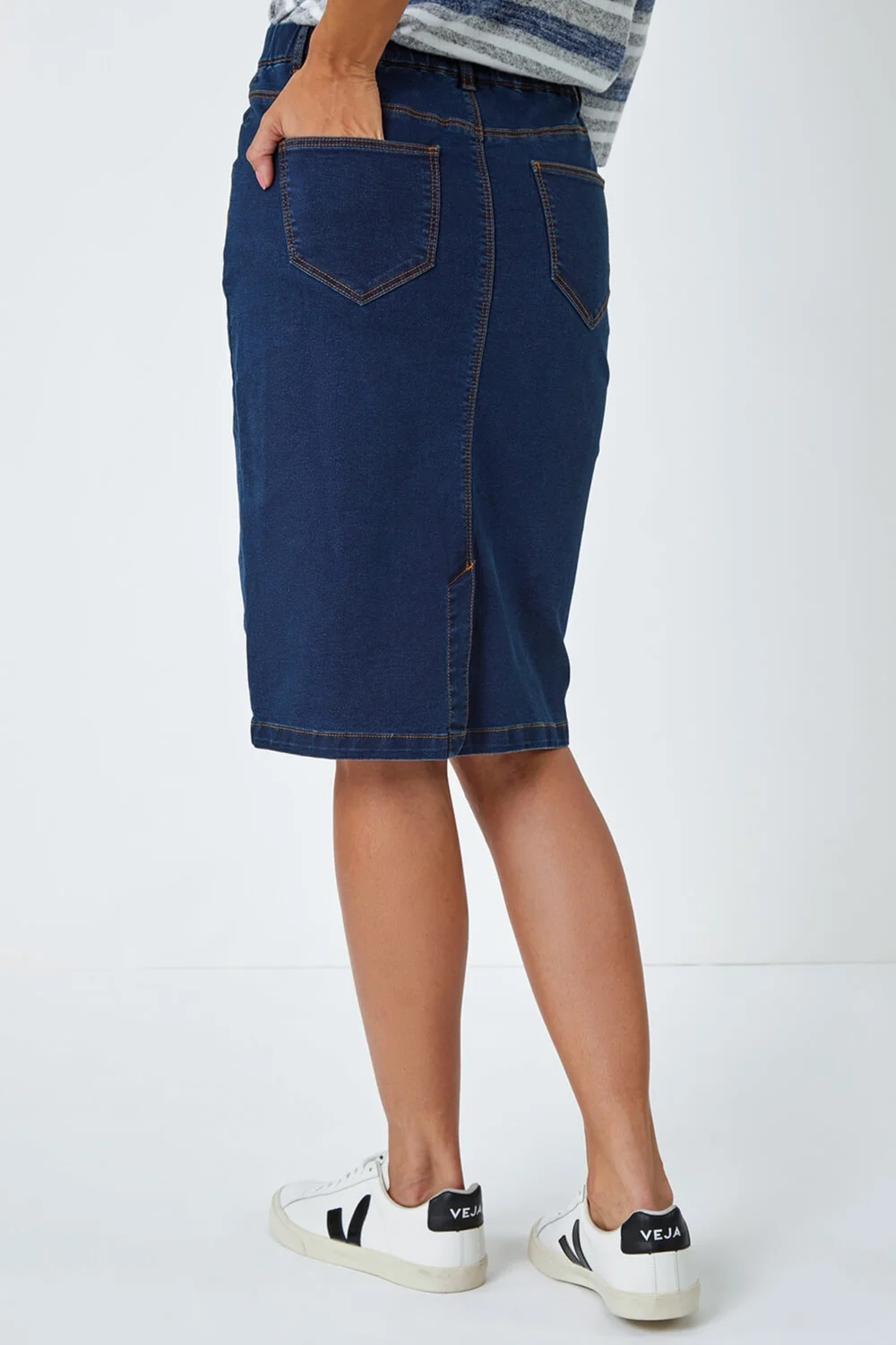 Roman Indigo Cotton Denim Stretch A line Skirt - Size 14 Image 4