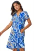 Roman Royal Blue Baroque Floral Pocket Shift Tunic Dress - 16 Image 1