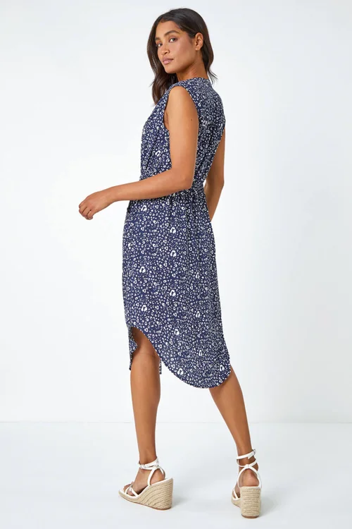 Roman Navy Zip Detail Leopard Print Dress - 6 Image 3