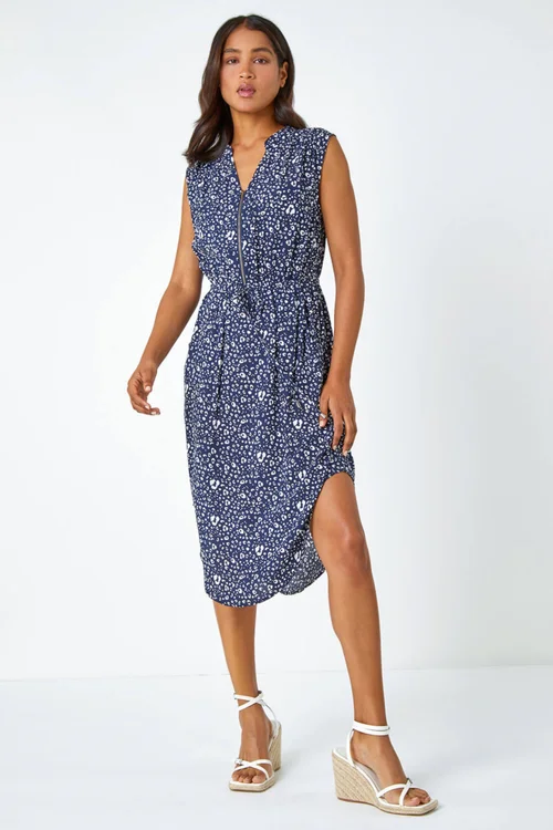 Roman Navy Zip Detail Leopard Print Dress - 6 Image 2