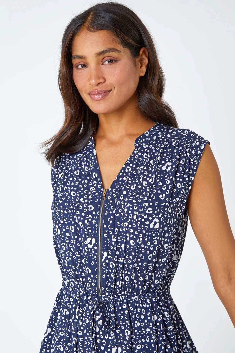 Roman Navy Zip Detail Leopard Print Dress - 6 Image 4