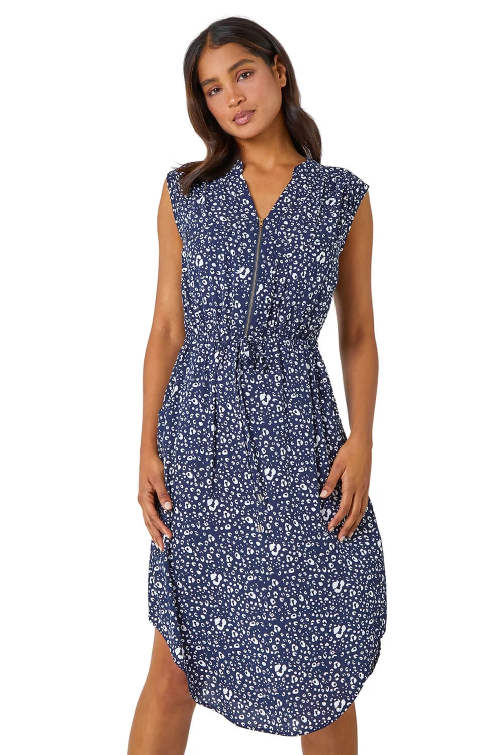 Roman Navy Zip Detail Leopard Print Dress - 6 Image 1