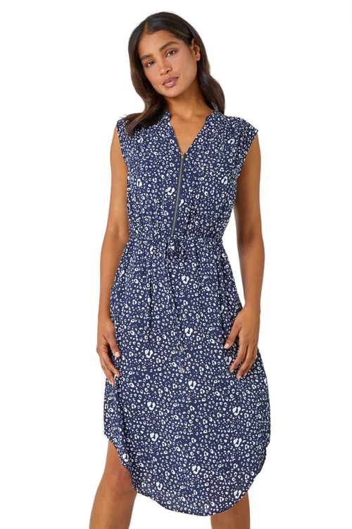 Roman Navy Zip Detail Leopard Print Dress - 6 Image 1