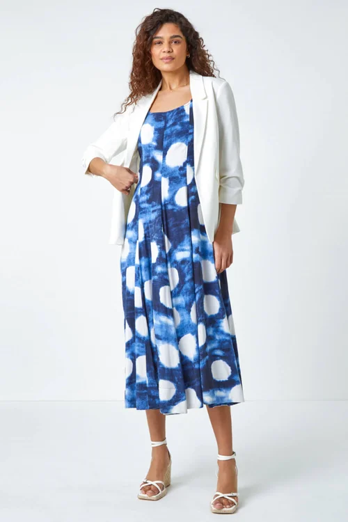 Roman Navy Abstract Spot Print Panelled Midi Dress - 10 Image 4