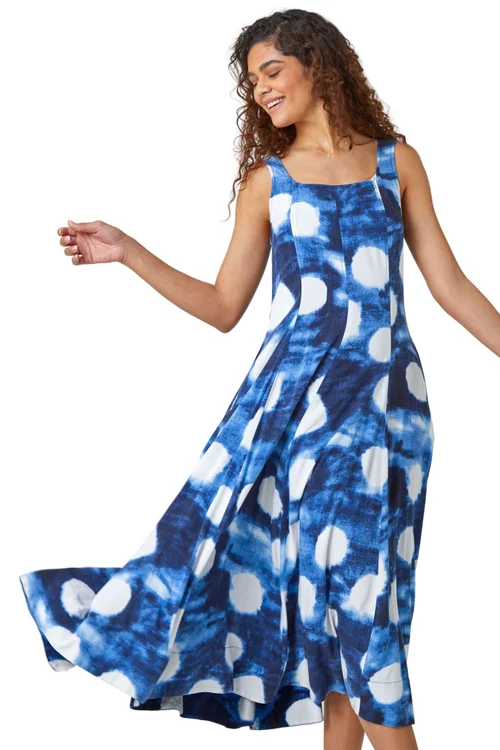 Roman Navy Abstract Spot Print Panelled Midi Dress - 10 Image 1