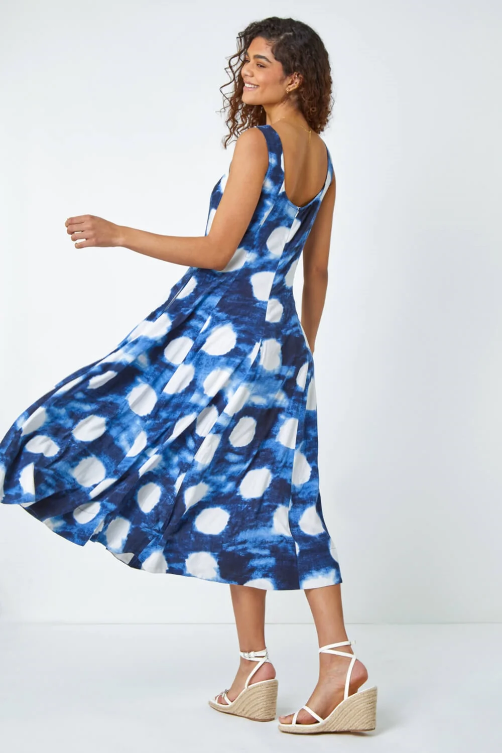 Roman Navy Abstract Spot Print Panelled Midi Dress - 10 Image 3