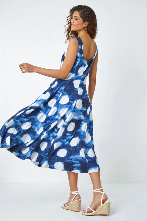 Roman Navy Abstract Spot Print Panelled Midi Dress - 10 Image 3