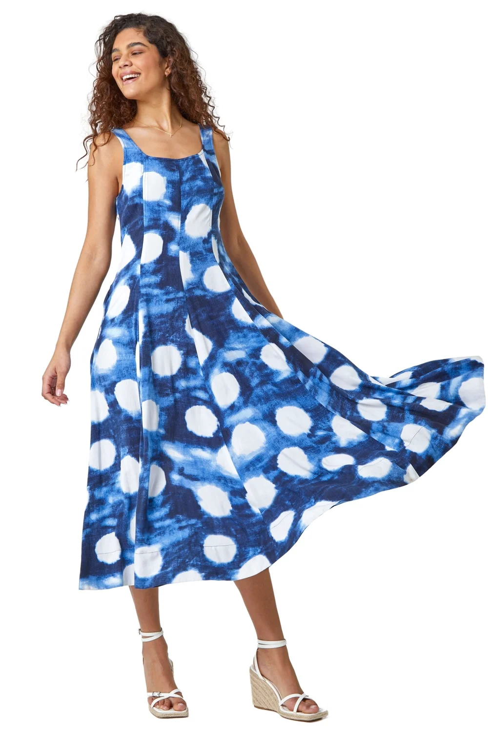 Roman Navy Abstract Spot Print Panelled Midi Dress - 10 Image 2