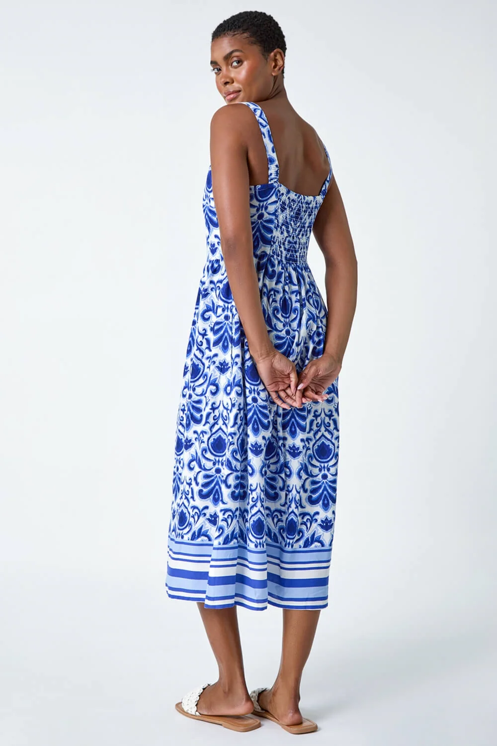 Roman Royal Blue Paisley Border Print Midi Dress - Size 10 Image 3
