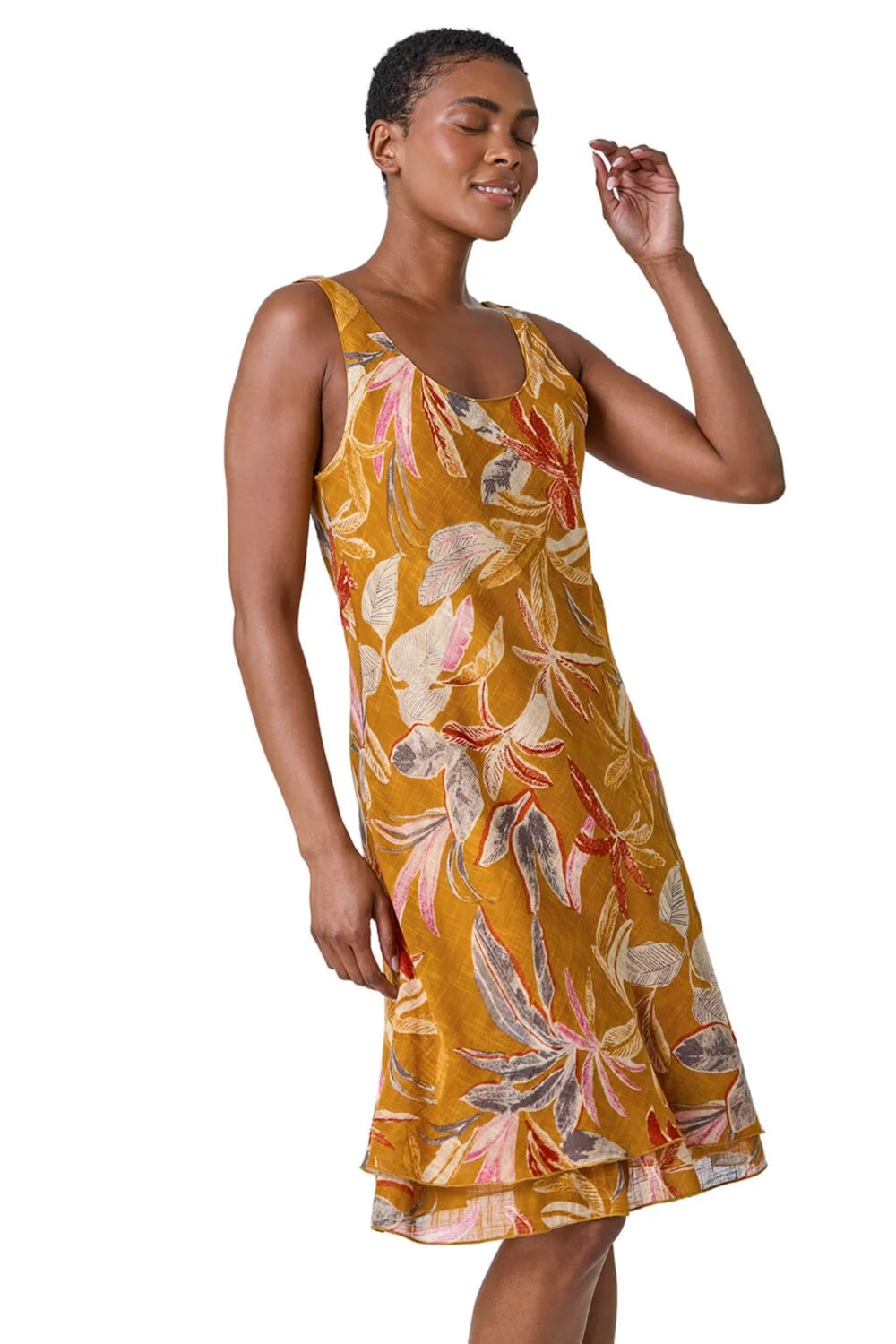 Roman Amber Floral Print Cotton Layered Dress - 12 Image 1