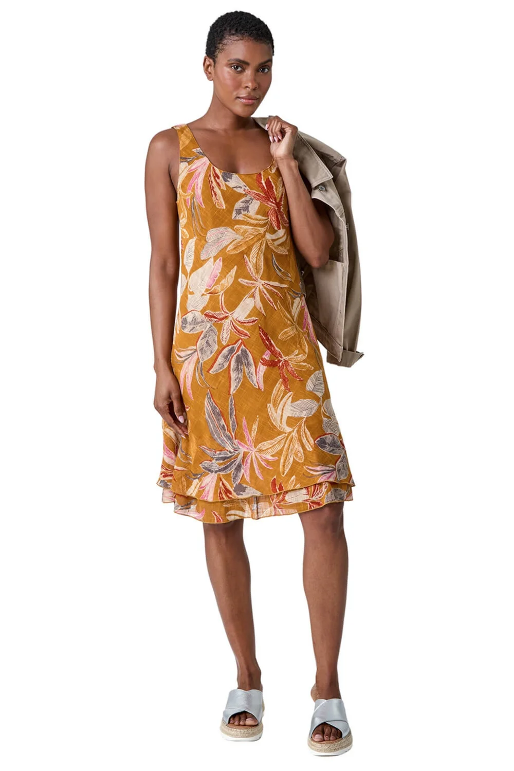 Roman Amber Floral Print Cotton Layered Dress - 12 Image 2