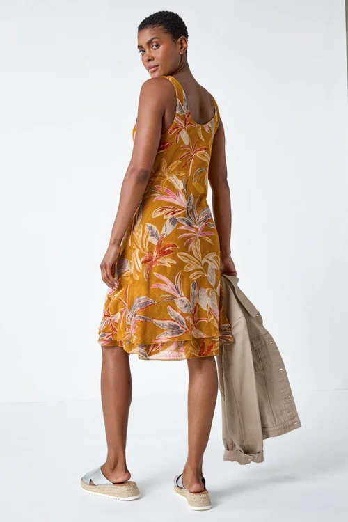 Roman Amber Floral Print Cotton Layered Dress - 12 Image 4