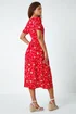 Roman Red Floral Print Stretch Wrap Midi Dress - 22 Image 3