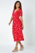 Roman Red Floral Print Stretch Wrap Midi Dress - 22 Image 2