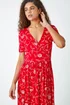 Roman Red Floral Print Stretch Wrap Midi Dress - 22 Image 4