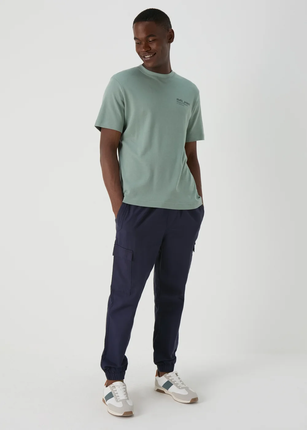 Navy Textured Cargo Trousers - Small Image 1