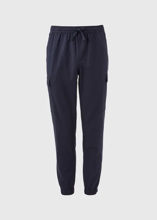 Navy Textured Cargo Trousers - Small Image 5