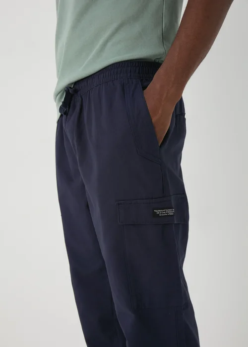 Navy Textured Cargo Trousers - Small Image 3