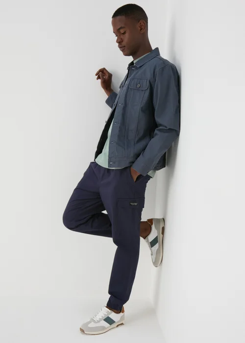 Navy Textured Cargo Trousers - Small Image 4