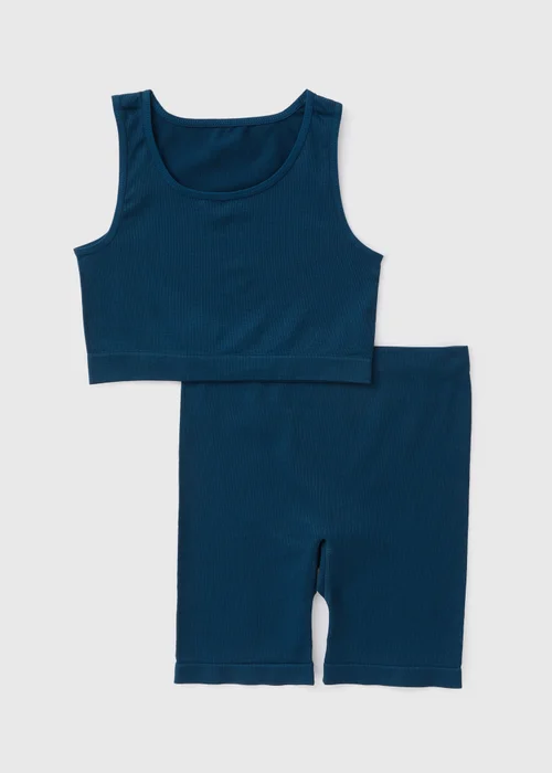 Girls Navy Crop Top & Cycling Shorts Set (6-13yrs) - Age 6 - 7 Years Image 1