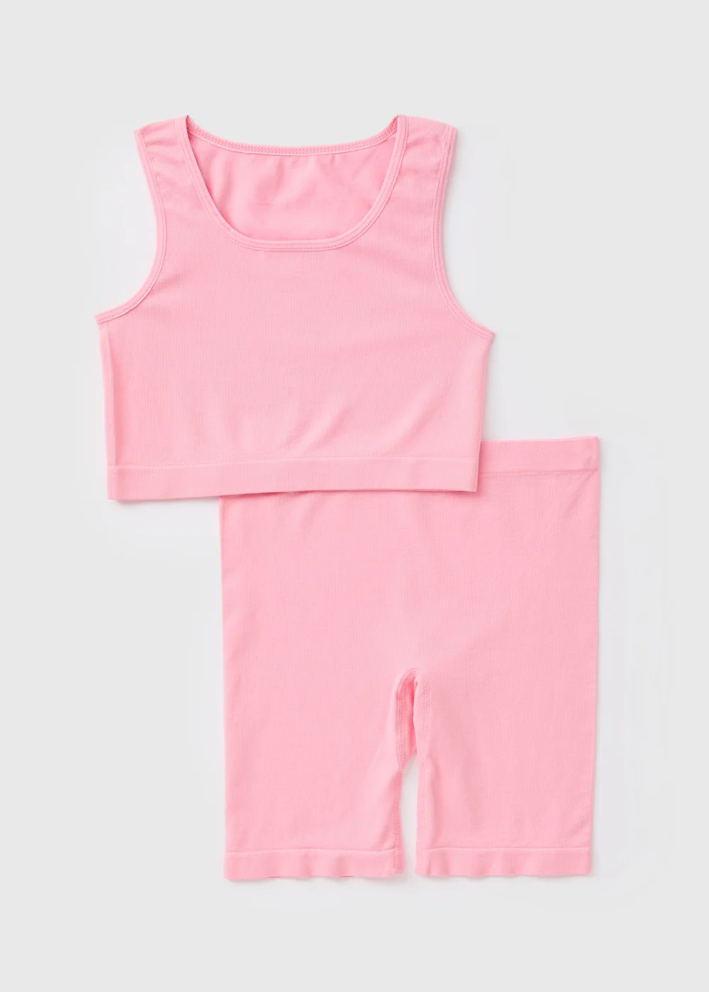 Girls Pink Seamless Top & Cycle Shorts Set (6-13yrs) - Age 6 - 7 Years Image 1
