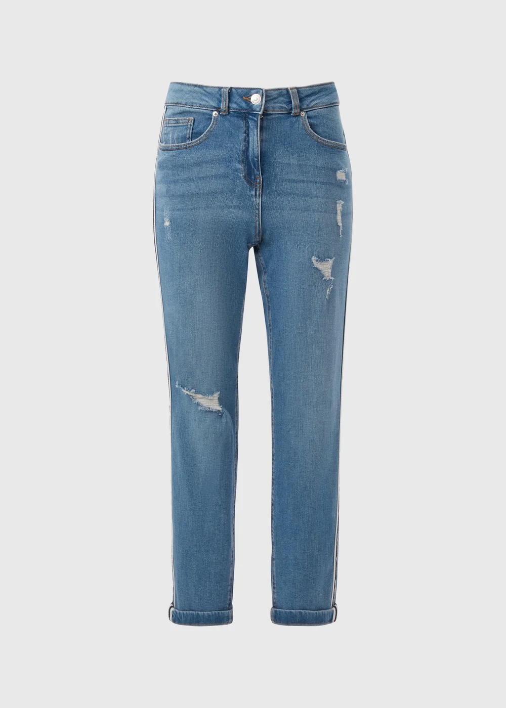 Mid Wash Side Stripe Boyfriend Jeans - 8 Image 5