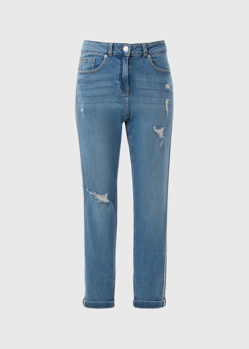 Mid Wash Side Stripe Boyfriend Jeans - 8 Image 5