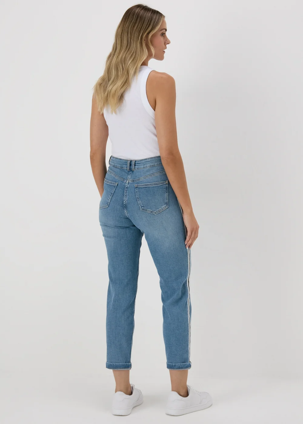 Mid Wash Side Stripe Boyfriend Jeans - 8 Image 2