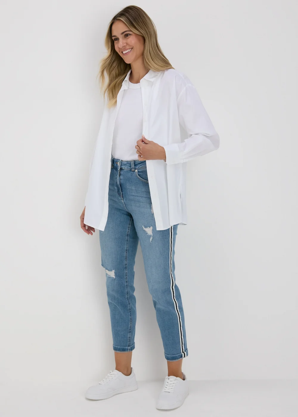 Mid Wash Side Stripe Boyfriend Jeans - 8 Image 4