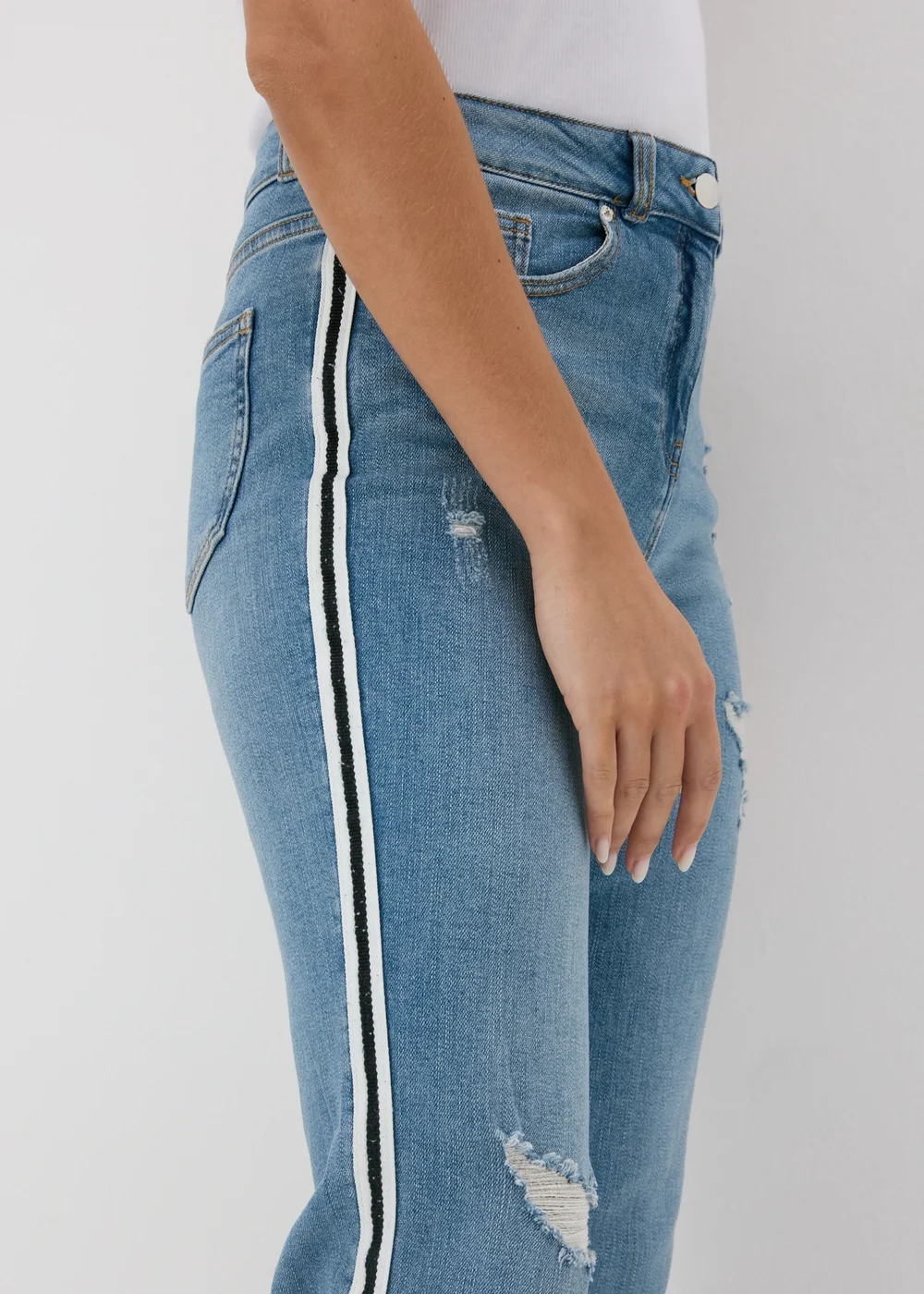 Mid Wash Side Stripe Boyfriend Jeans - 8 Image 3