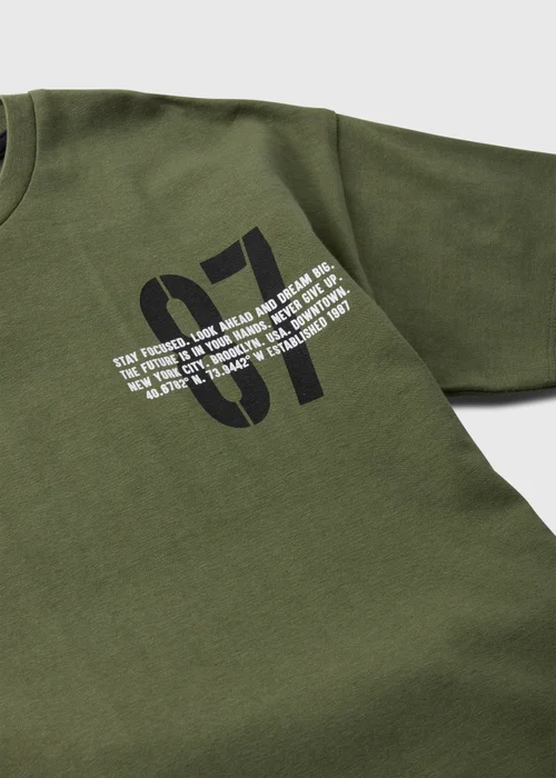 Boys Khaki Oversized T-Shirt & Shorts Set (7-12yrs) - Age 7 Years Image 2