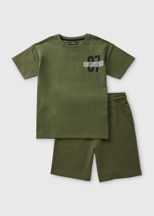 Boys Khaki Oversized T-Shirt & Shorts Set (7-12yrs) - Age 7 Years Image 1